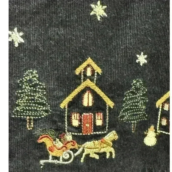 Christopher & Banks Embroidery Medium Blue Corduroy Christmas Village Jumper - Picture 12 of 12
